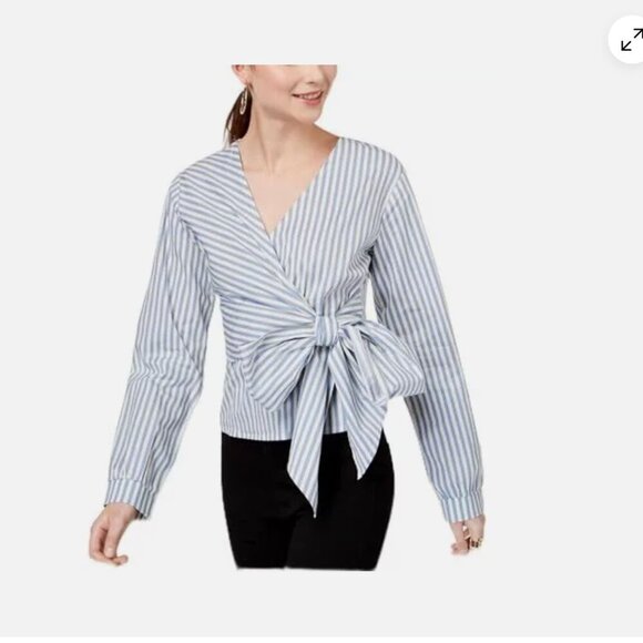 Say What Juniors Striped Faux Wrap Top Blue Size XL NEW WITH TAG! - Picture 2 of 3